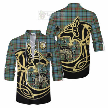 Brisbane Tartan Ghillie Kilt Shirt with Family Crest Celtic Wolf Style