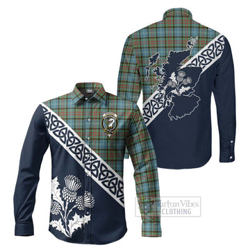 Brisbane Tartan Long Sleeve Button Shirt Featuring Thistle and Scotland Map