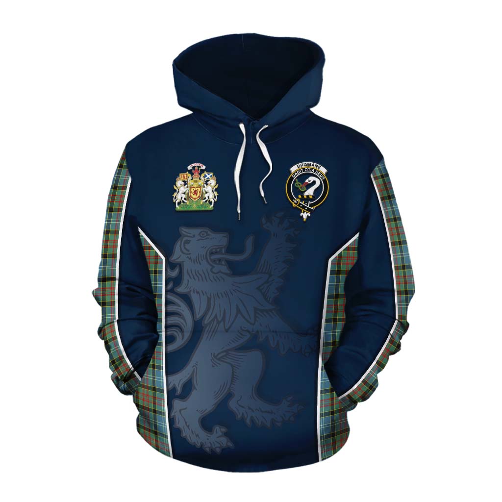 Tartan Vibes Clothing Brisbane Tartan Cotton Hoodie with Family Crest and Lion Rampant Vibes Sport Style