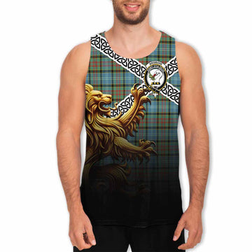 Brisbane Crest Tartan Men's Tank Top with Golden Lion Emblem Celtic Style Men - Tartan Vibes Clothing