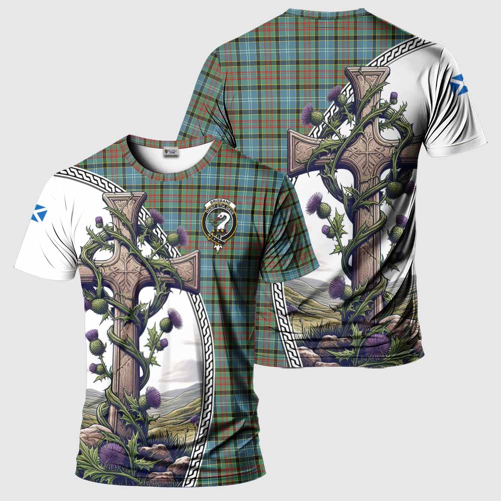 Tartan Vibes Clothing Brisbane Agnew Tartan T-Shirt with Family Crest and St. Andrew's Cross Accented by Thistle Vines