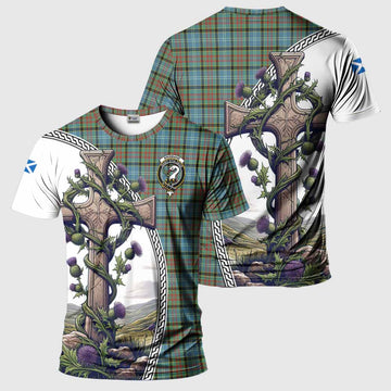 Brisbane Tartan T-Shirt with Family Crest and St. Andrew's Cross Accented by Thistle Vines