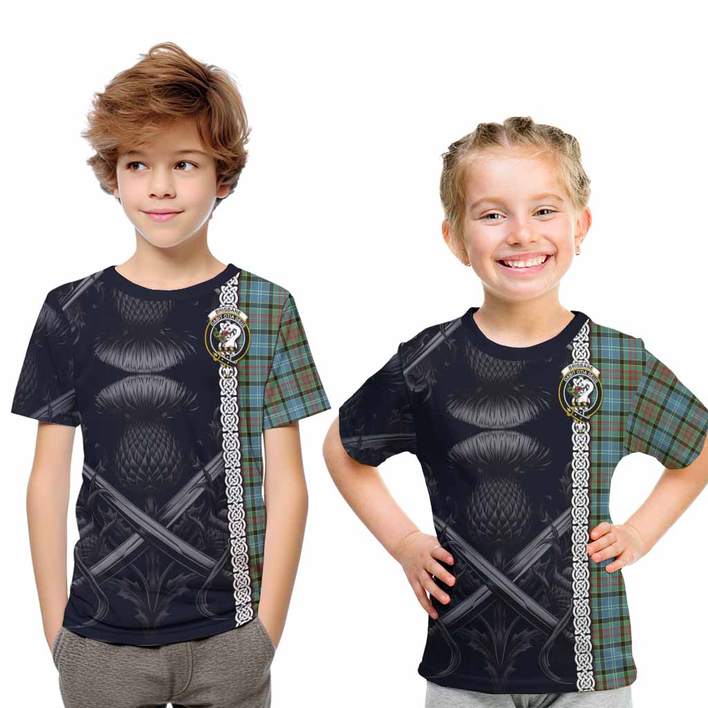 Tartan Vibes Clothing Brisbane Tartan Kid T-Shirt with Family Crest Cross Sword Thistle Celtic Vibes