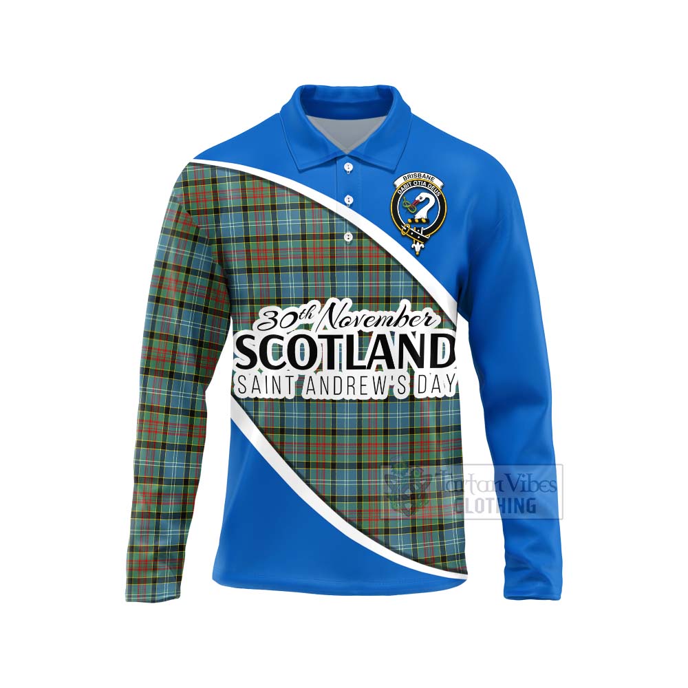 Tartan Vibes Clothing Brisbane Family Crest Tartan Long Sleeve Polo Shirt Celebrate Saint Andrew's Day in Style