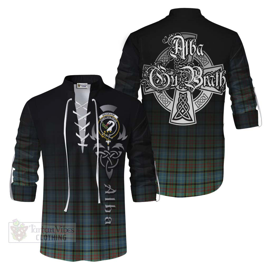 Tartan Vibes Clothing Brisbane Tartan Ghillie Kilt Shirt Featuring Alba Gu Brath Family Crest Celtic Inspired