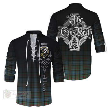 Brisbane Tartan Ghillie Kilt Shirt Featuring Alba Gu Brath Family Crest Celtic Inspired