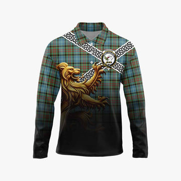 Brisbane Crest Tartan Long Sleeve Polo Shirt with Golden Lion Emblem Celtic Style Unisex - Tartan Vibes Clothing