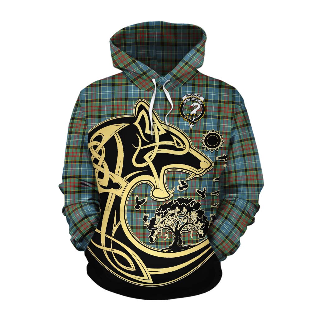 Tartan Vibes Clothing Brisbane Tartan Cotton Hoodie with Family Crest Celtic Wolf Style