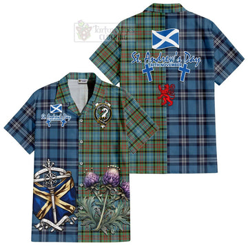 Brisbane Tartan Short Sleeve Button Shirt Happy St. Andrew's Day Half Tartan Style