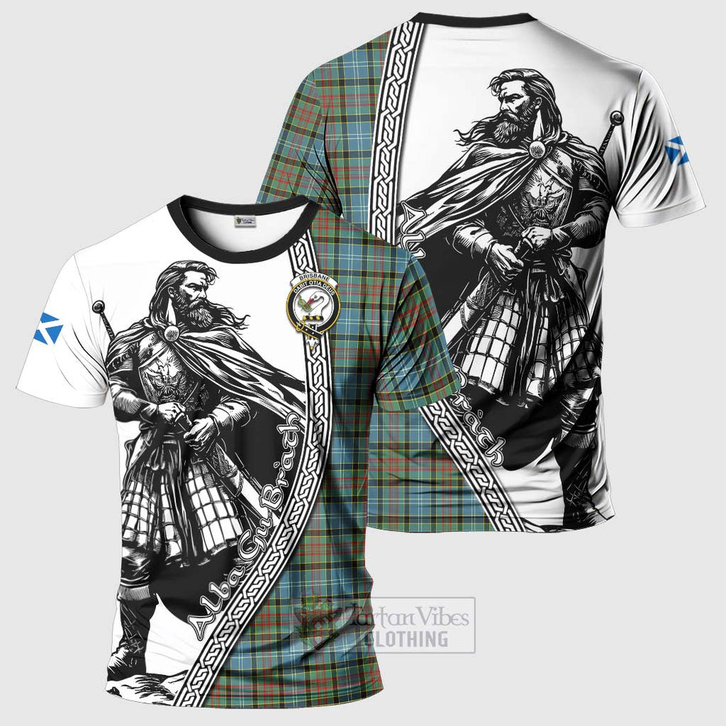 Tartan Vibes Clothing Brisbane Tartan Clan Crest T-Shirt with Highlander Warrior Celtic Style