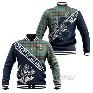 Brisbane Tartan Baseball Jacket Featuring Thistle and Scotland Map