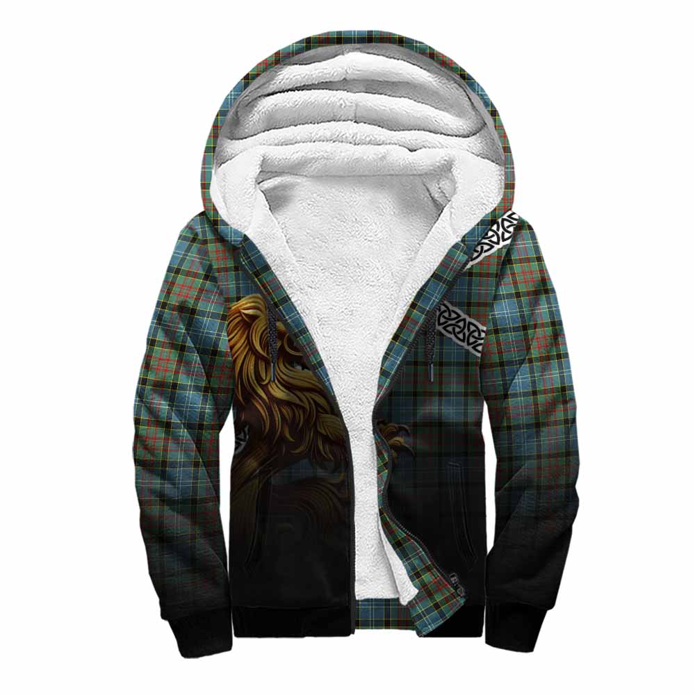 Brisbane Crest Tartan Sherpa Hoodie with Golden Lion Emblem Celtic Style Unisex S - Tartan Vibes Clothing