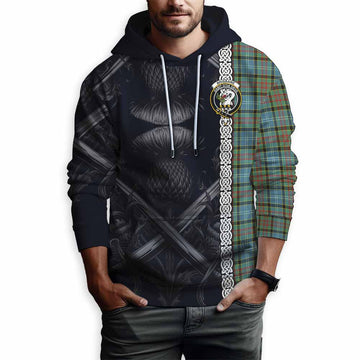 Brisbane Tartan Hoodie with Family Crest Cross Sword Thistle Celtic Vibes