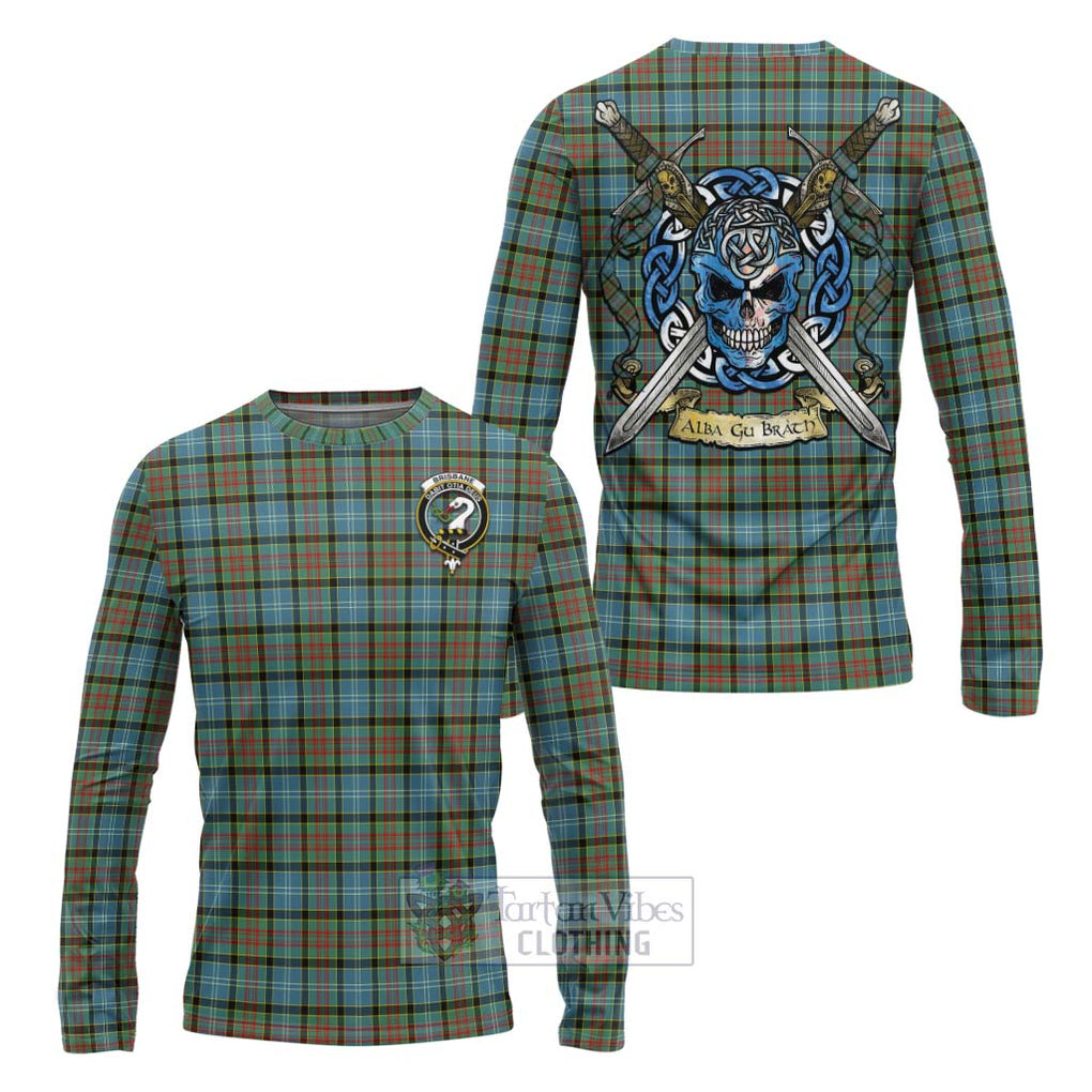 Tartan Vibes Clothing Brisbane Tartan Long Sleeve T-Shirt with Family Crest Celtic Skull Style