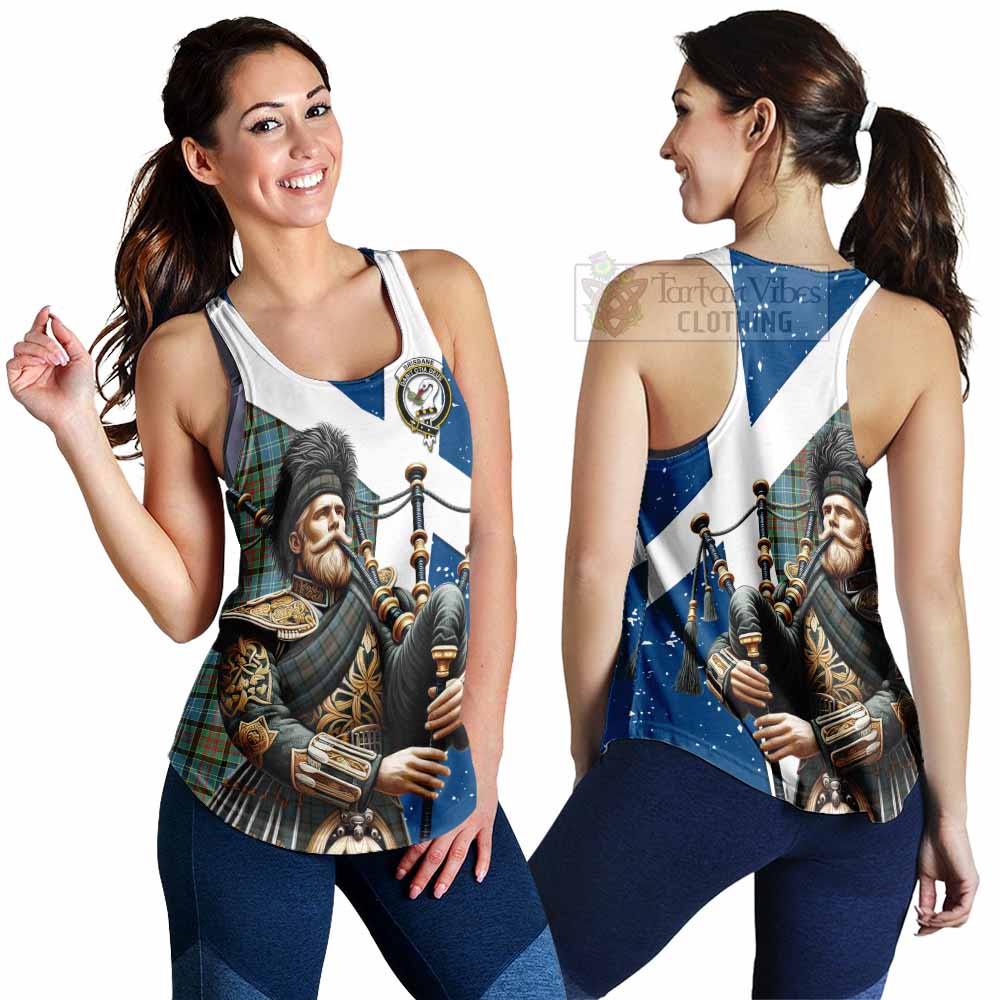 Tartan Vibes Clothing Brisbane Tartan Women's Racerback Tanks with Family Crest Scottish Bagpiper Vibes