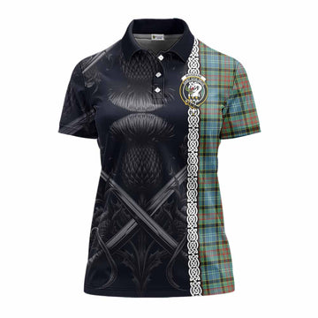 Brisbane Tartan Women's Polo Shirt with Family Crest Cross Sword Thistle Celtic Vibes