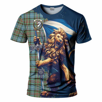 Brisbane Tartan Family Crest T-Shirt with Scottish Majestic Lion