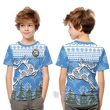 Brisbane Clan Christmas Kid T-Shirt Celtic Reindeer Style