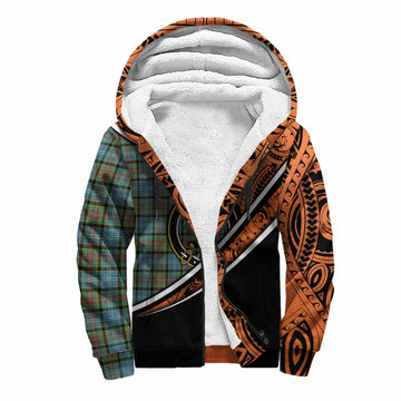 Brisbane Crest Tartan Sherpa Hoodie with Polynesian Vibes Style - Orange Version