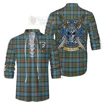 Brisbane Tartan Ghillie Kilt Shirt with Family Crest Celtic Skull Style