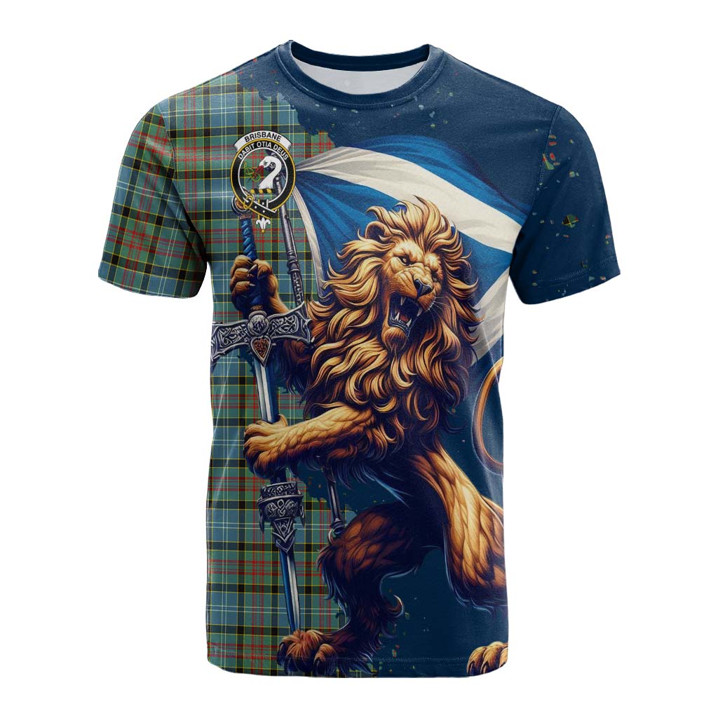 Tartan Vibes Clothing Brisbane Tartan Family Crest Cotton T-shirt with Scottish Majestic Lion