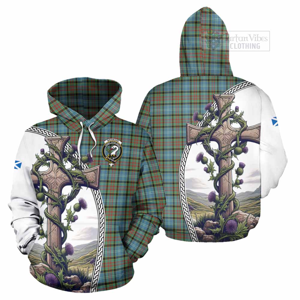 Tartan Vibes Clothing Brisbane Tartan Hoodie with Family Crest and St. Andrew's Cross Accented by Thistle Vines