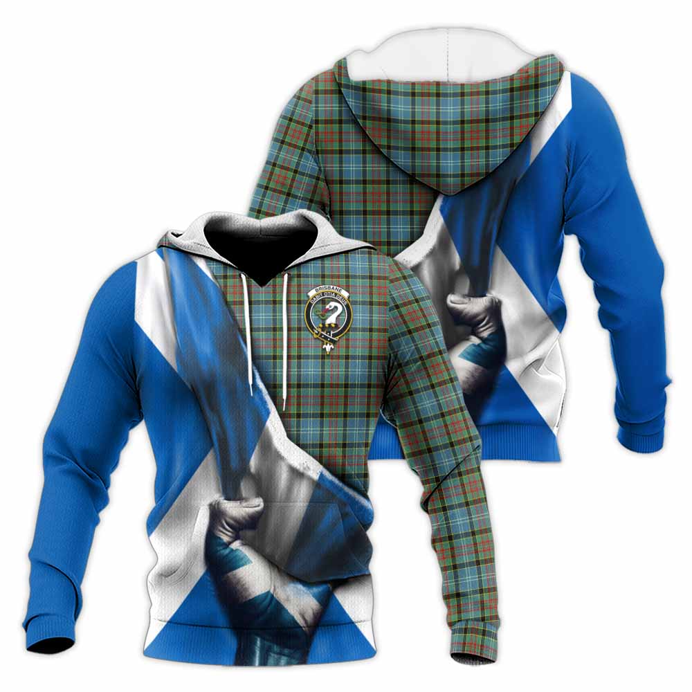 Tartan Vibes Clothing Brisbane Tartan Knitted Hoodie with Family Crest Scotland Patriotic Style