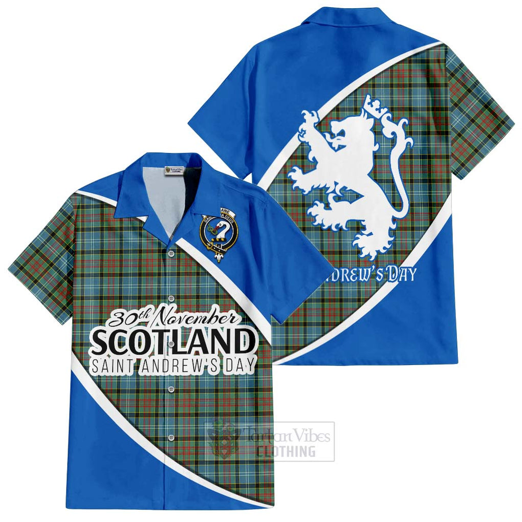 Tartan Vibes Clothing Brisbane Family Crest Tartan Short Sleeve Button Shirt Celebrate Saint Andrew's Day in Style