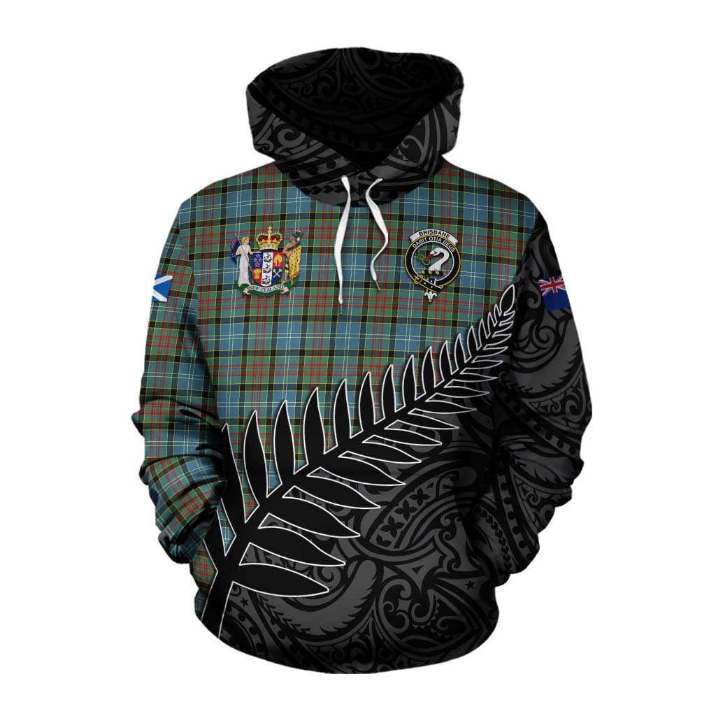 Tartan Vibes Clothing Brisbane Crest Tartan Cotton Hoodie with New Zealand Silver Fern Half Style