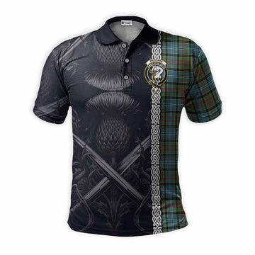 Brisbane Tartan Polo Shirt with Family Crest Cross Sword Thistle Celtic Vibes