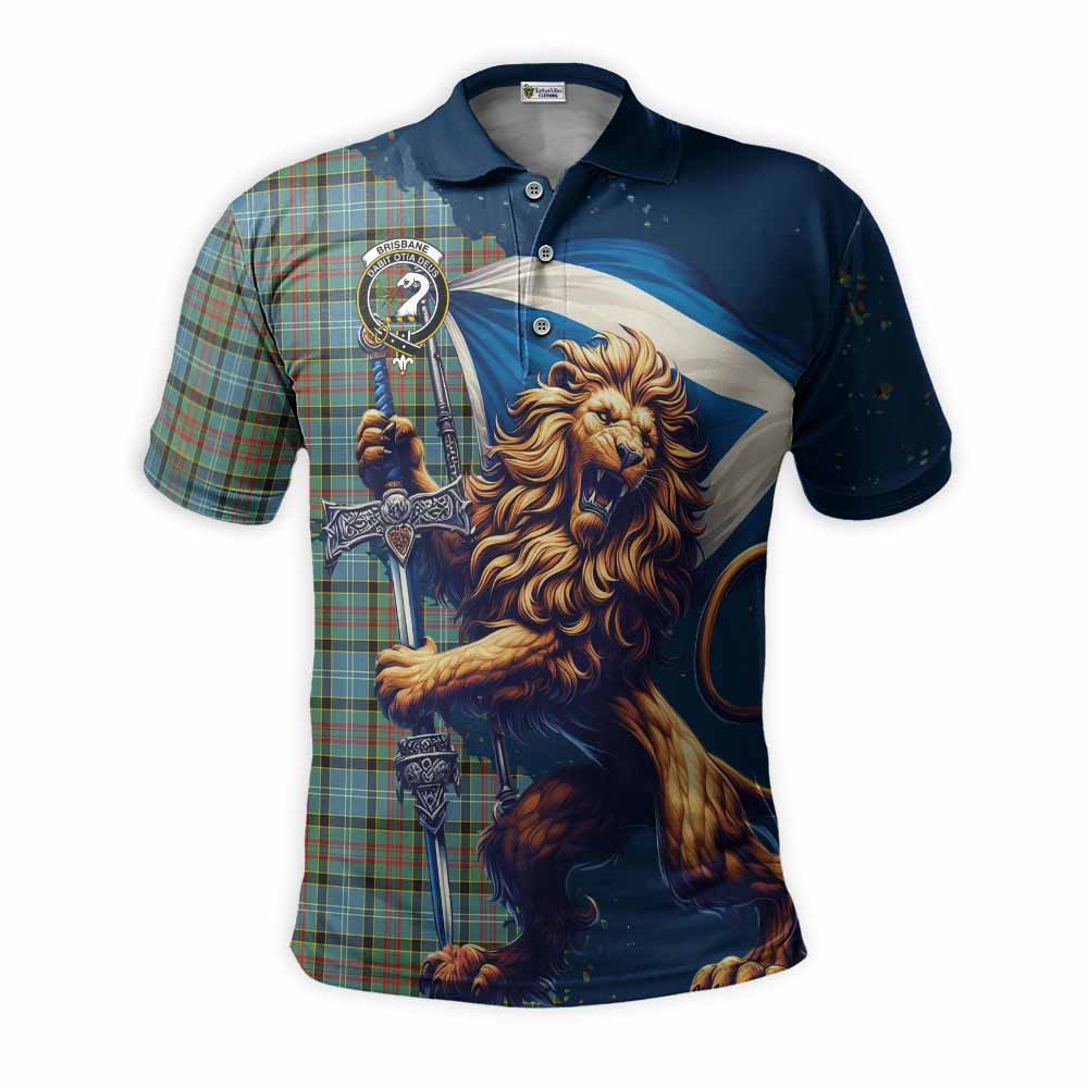 Tartan Vibes Clothing Brisbane Tartan Family Crest Men's Polo Shirt with Scottish Majestic Lion