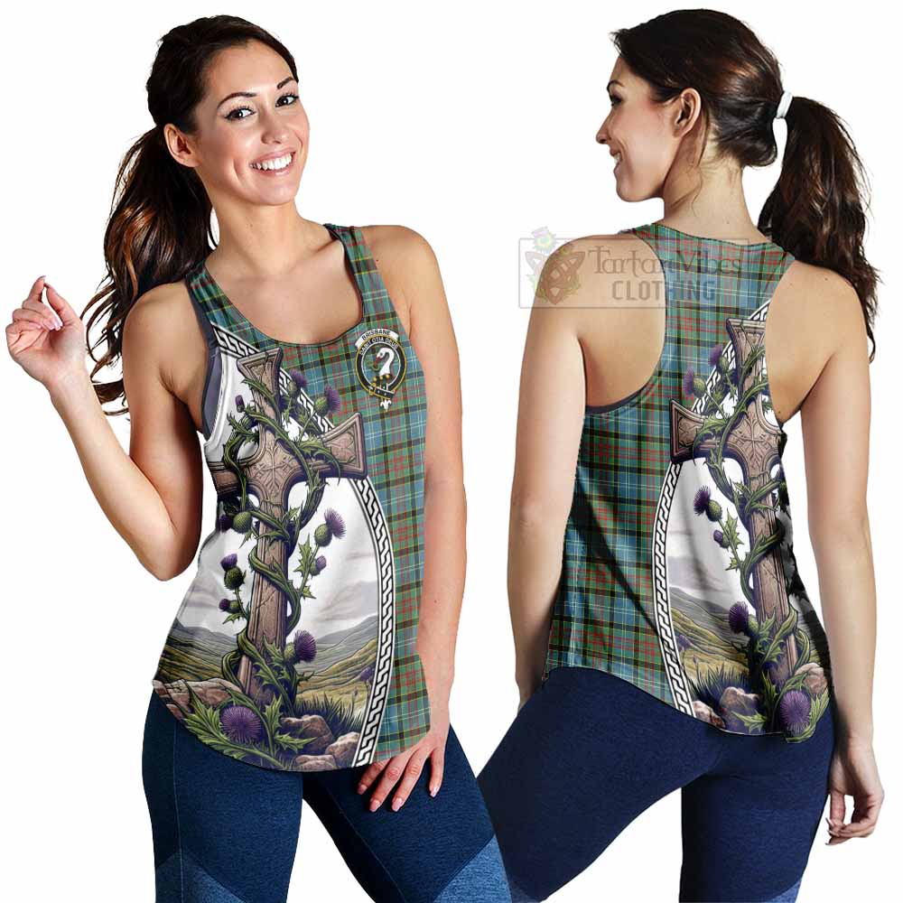 Tartan Vibes Clothing Brisbane Tartan Women's Racerback Tanks with Family Crest and St. Andrew's Cross Accented by Thistle Vines