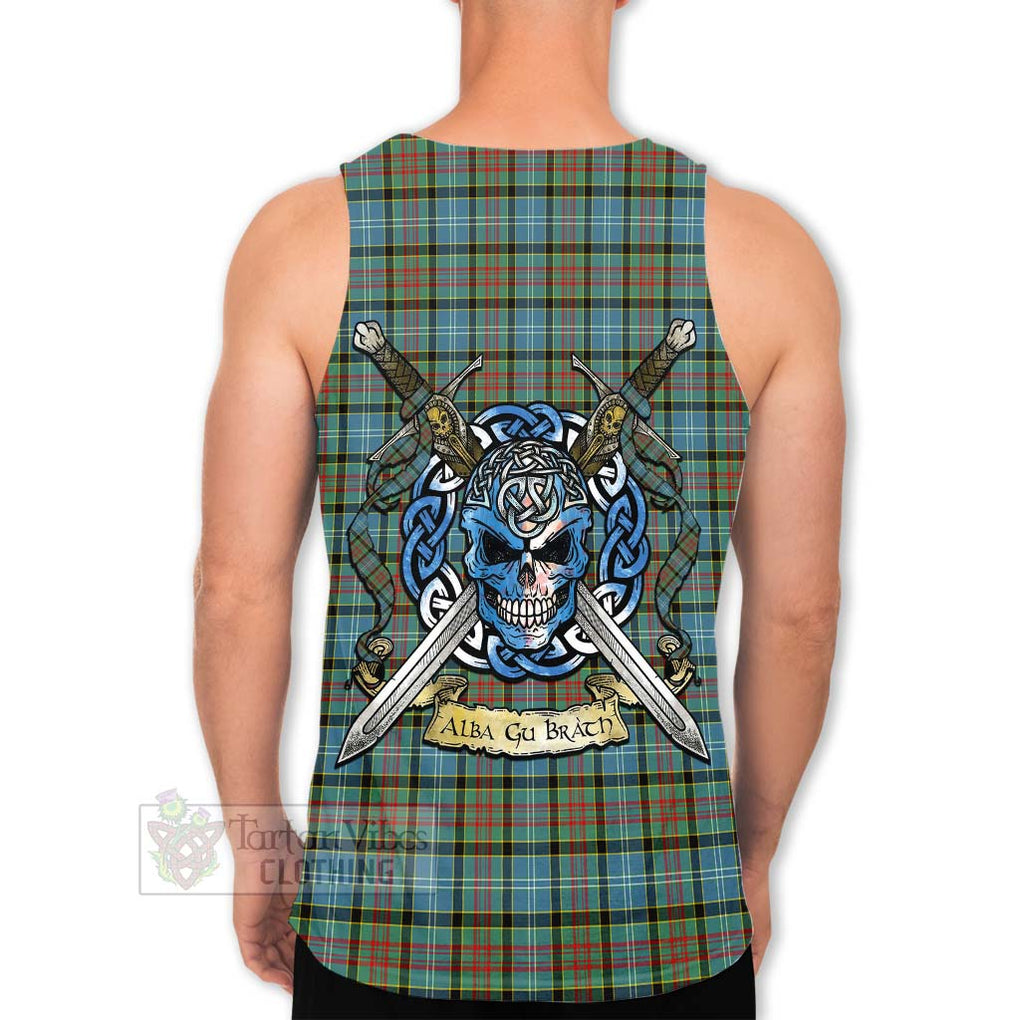 Tartan Vibes Clothing Brisbane Tartan Men's Tank Top with Family Crest Celtic Skull Style