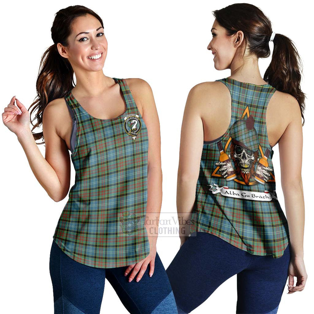 Tartan Vibes Clothing Brisbane Tartan Women's Racerback Tanks with Family Crest and Bearded Skull Holding Bottles of Whiskey