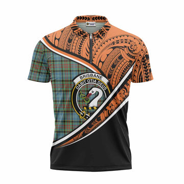 Brisbane Crest Tartan Zipper Polo Shirt with Polynesian Vibes Style - Orange Version