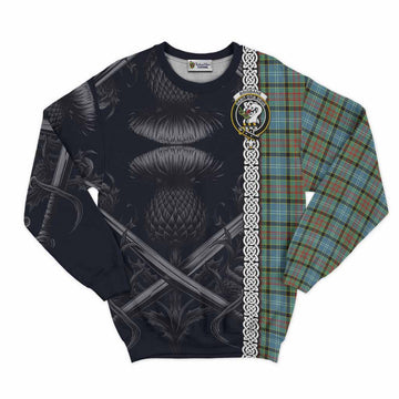 Brisbane Tartan Sweatshirt with Family Crest Cross Sword Thistle Celtic Vibes