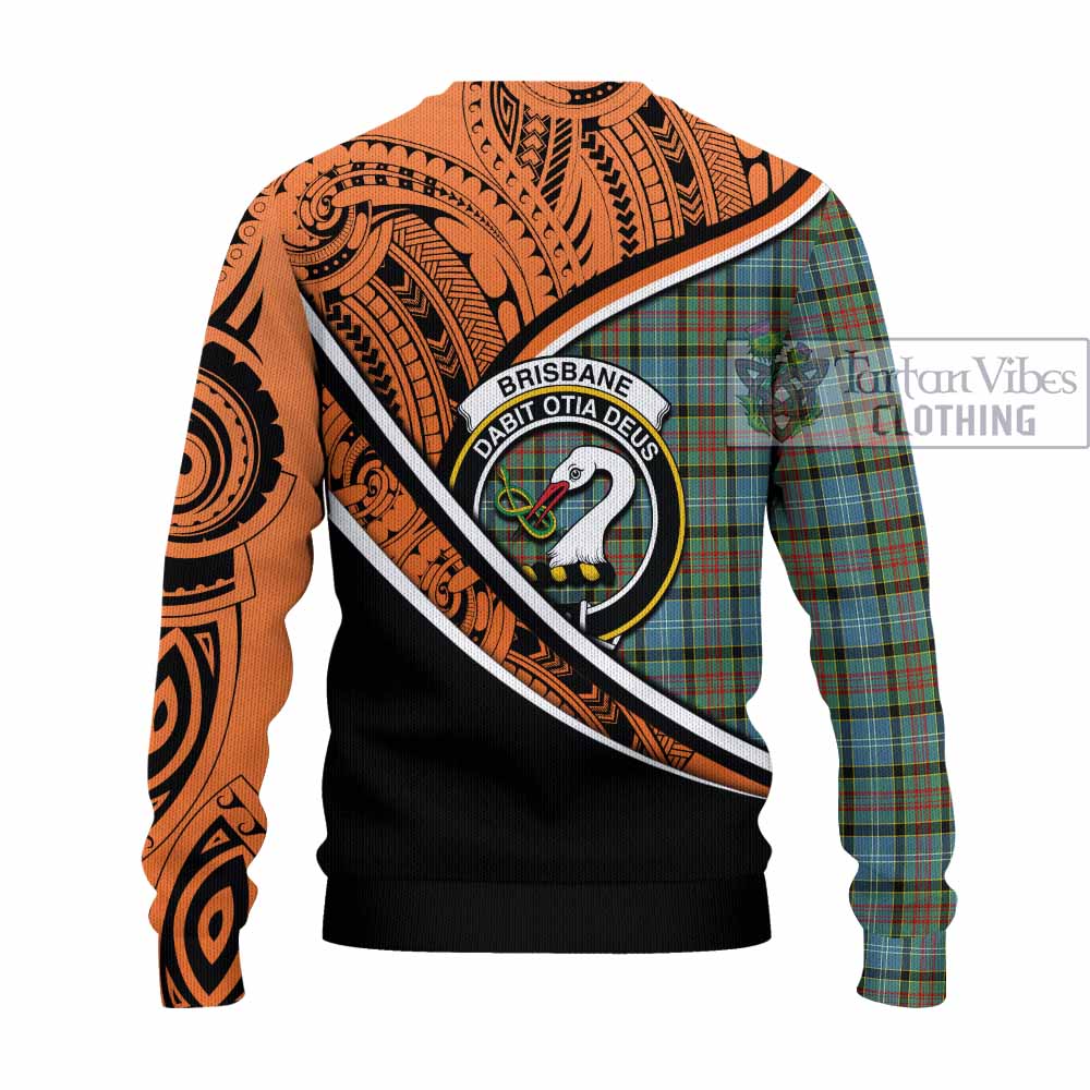 Tartan Vibes Clothing Brisbane Crest Tartan Knitted Sweater with Maori Tattoo Style - Orange Version