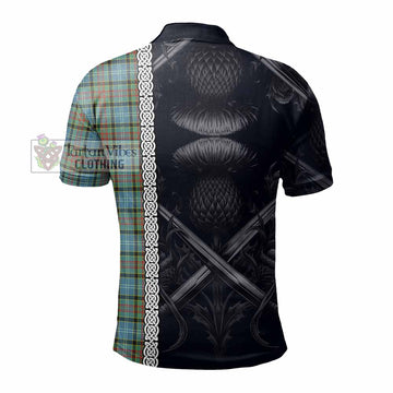 Brisbane Tartan Polo Shirt with Family Crest Cross Sword Thistle Celtic Vibes