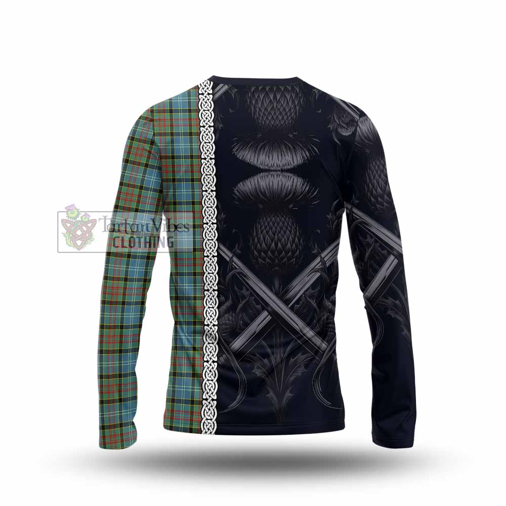 Tartan Vibes Clothing Brisbane Tartan Long Sleeve T-Shirt with Family Crest Cross Sword Thistle Celtic Vibes