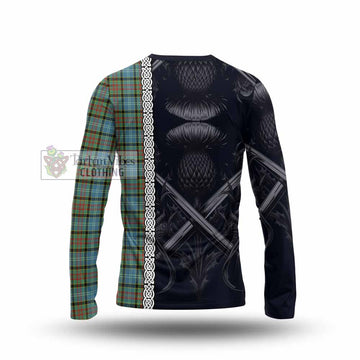 Brisbane Tartan Long Sleeve T-Shirt with Family Crest Cross Sword Thistle Celtic Vibes