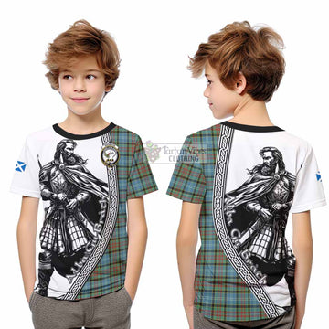 Brisbane Tartan Clan Crest Kid T-Shirt with Highlander Warrior Celtic Style