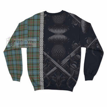 Brisbane Tartan Sweatshirt with Family Crest Cross Sword Thistle Celtic Vibes