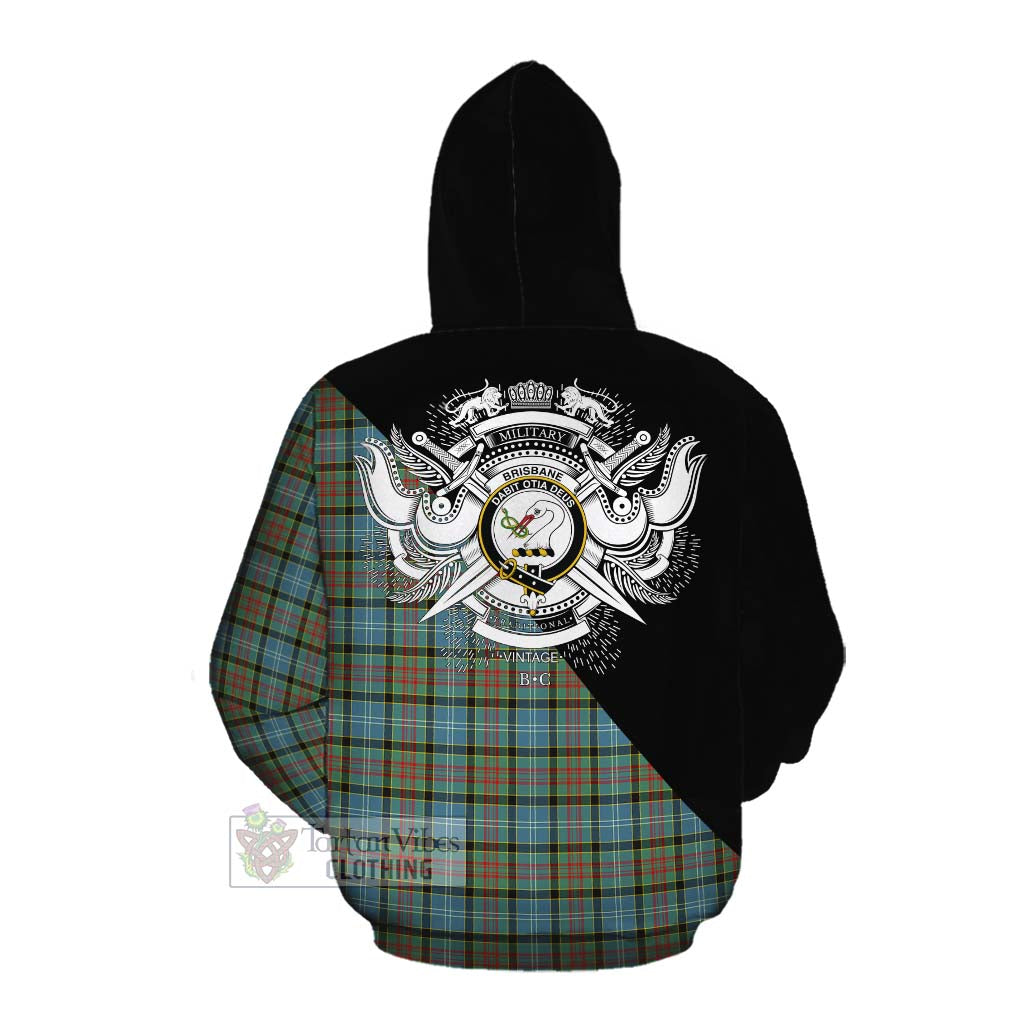 Tartan Vibes Clothing Brisbane Tartan Cotton Hoodie with Family Crest and Military Logo Style