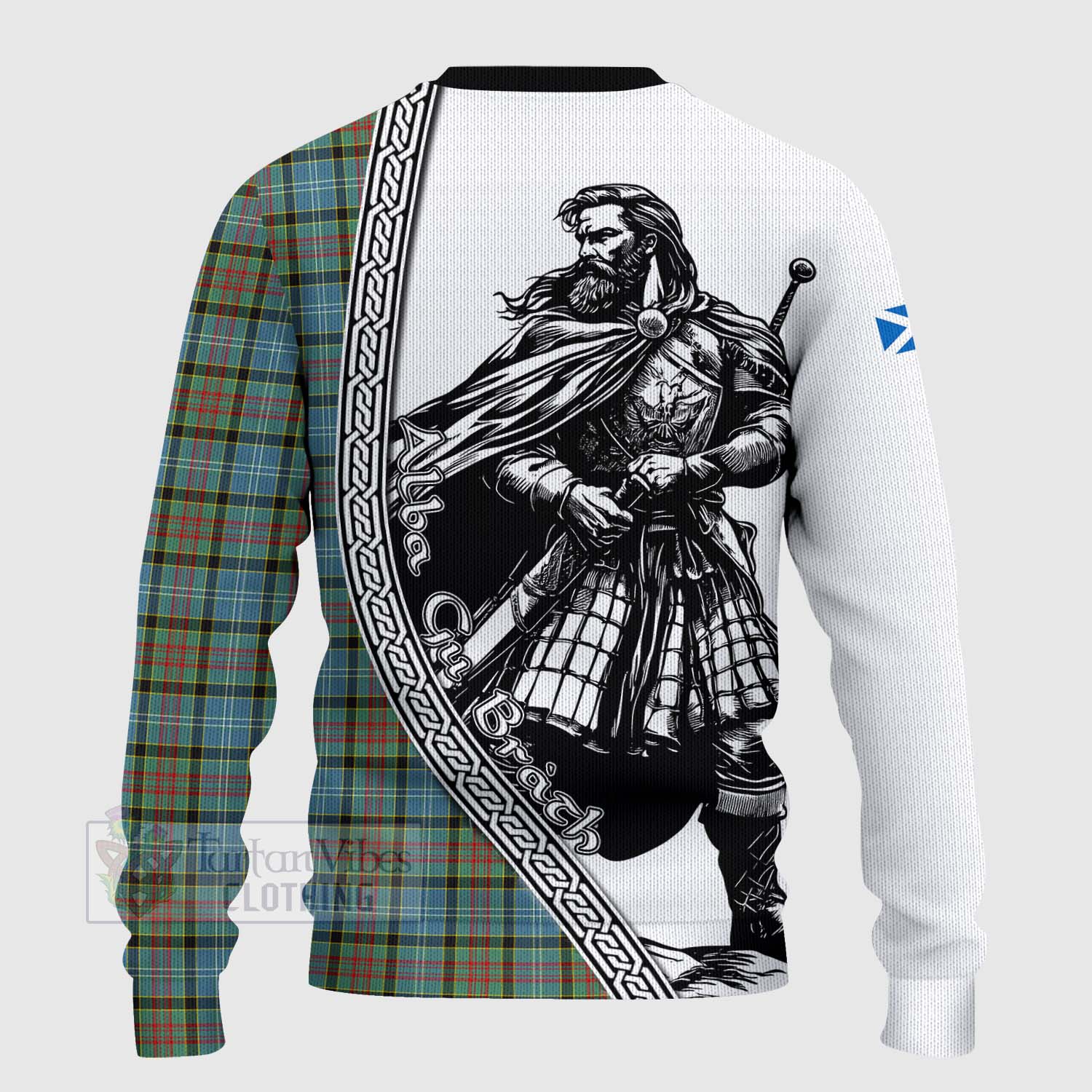 Tartan Vibes Clothing Brisbane Tartan Clan Crest Knitted Sweater with Highlander Warrior Celtic Style