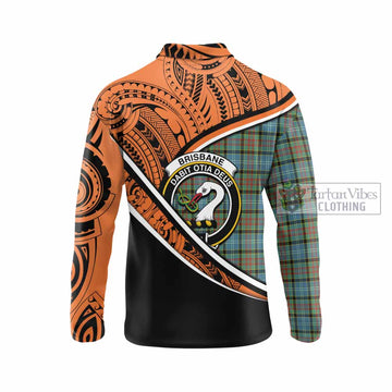 Brisbane Crest Tartan Long Sleeve Polo Shirt with Polynesian Vibes Style - Orange Version