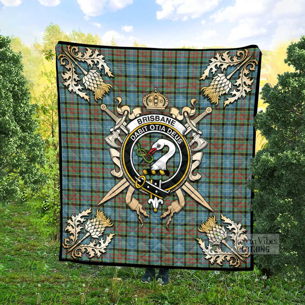 Tartan Vibes Clothing Brisbane Tartan Quilt with Family Crest and Scottish Golden Courage Shield