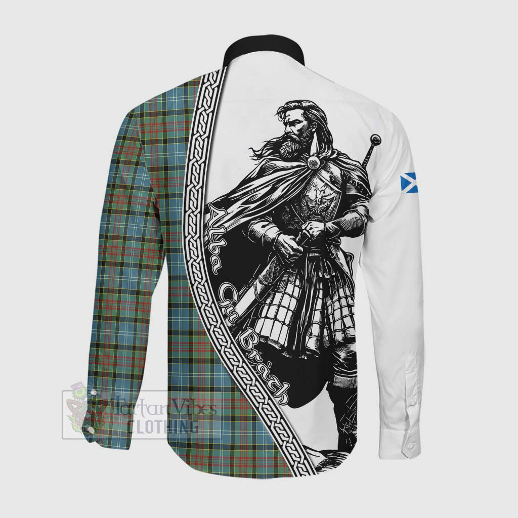 Tartan Vibes Clothing Brisbane Tartan Clan Crest Long Sleeve Button Shirt with Highlander Warrior Celtic Style