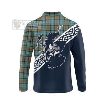 Brisbane Tartan Long Sleeve Polo Shirt Featuring Thistle and Scotland Map