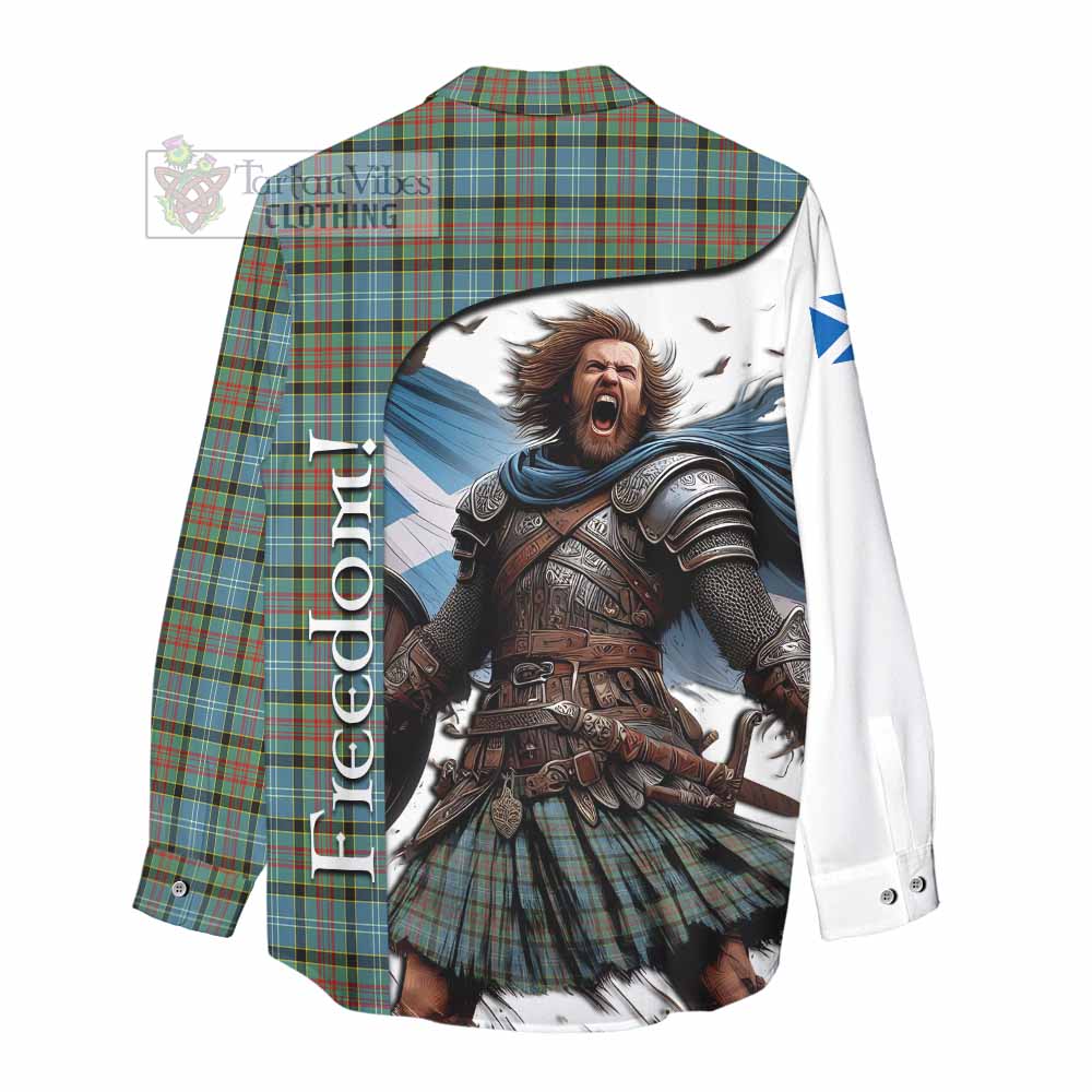 Tartan Vibes Clothing Brisbane Crest Tartan Women's Casual Shirt Inspired by the Freedom of Scottish Warrior