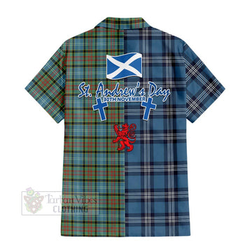 Brisbane Tartan Short Sleeve Button Shirt Happy St. Andrew's Day Half Tartan Style